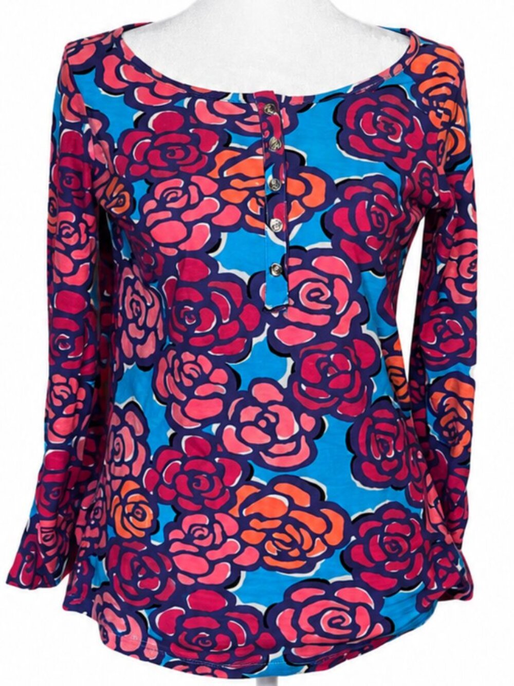 Lilly Pulitzer Porter Henley Floral Top‎ XS Luxury Vacation Summer Resort
